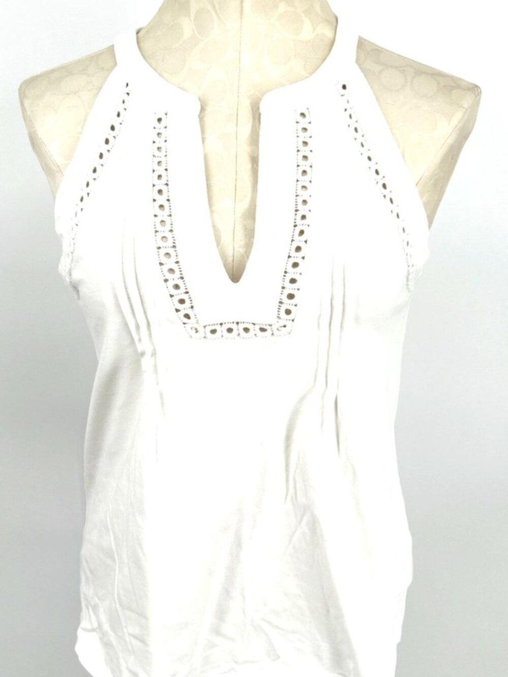 Lilly Pulitzer Womens White Smocked Sleeveless Eyelet Tank Top Sz S Cotton